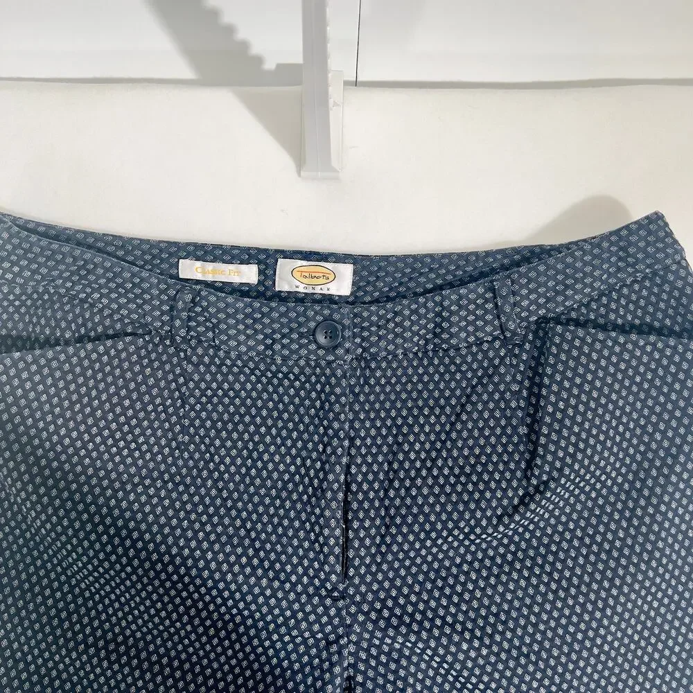 Talbots Woman Capri Pant Woman 14W Stretch Classic Fit Crop Navy Diamond Print